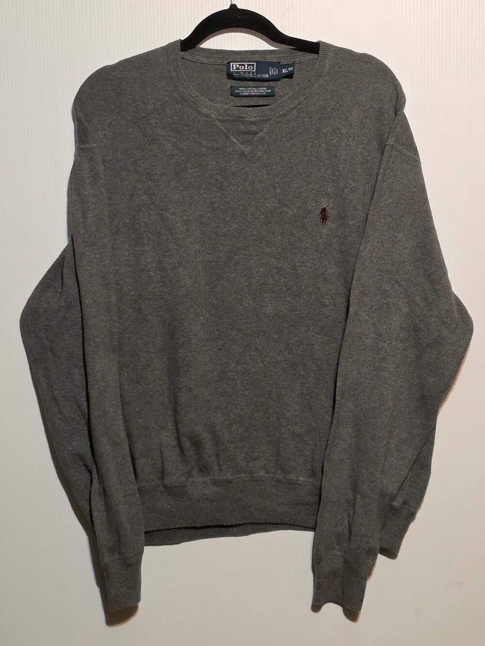 Polo by Ralph Lauren Men's Grey Crewneck Sweater XL 100% Cotton Logo Knit Top